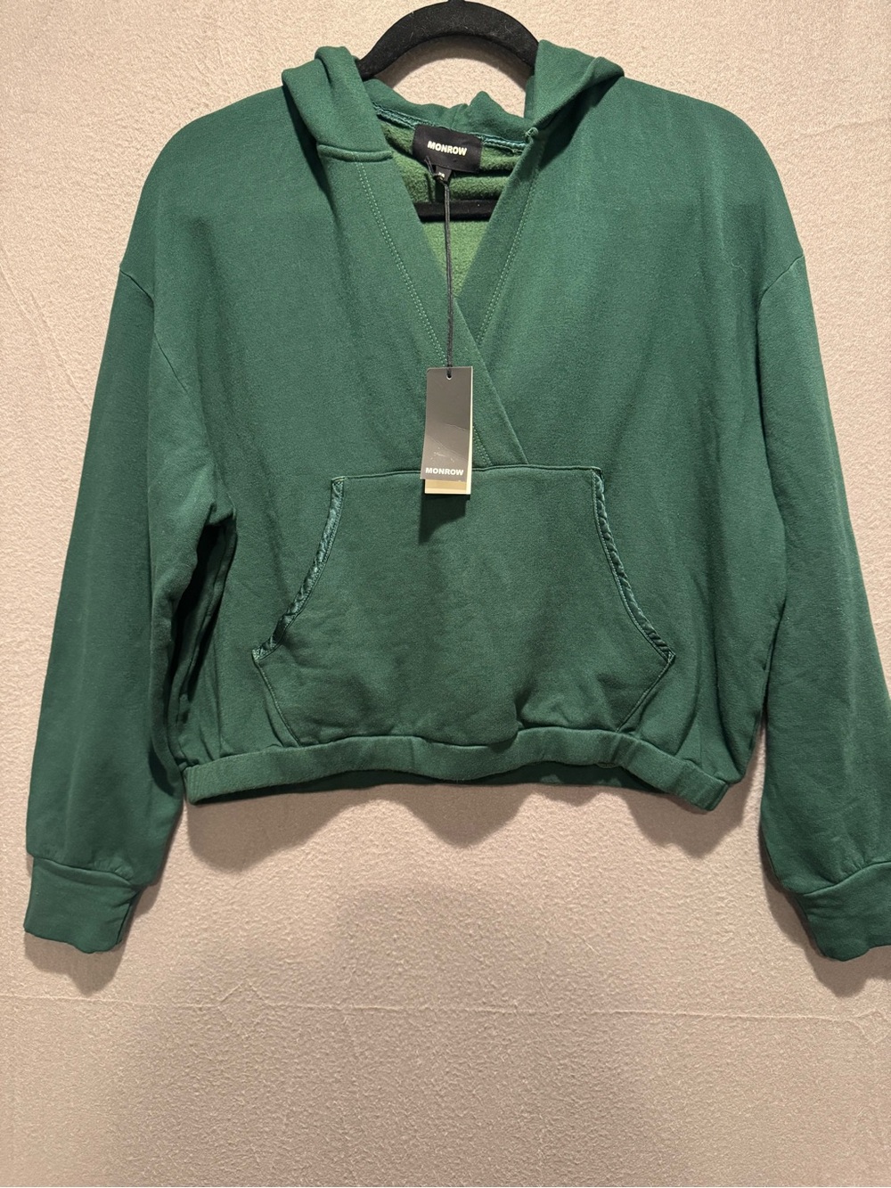 Monrow Forest Green V-Neck Hooded Pullover